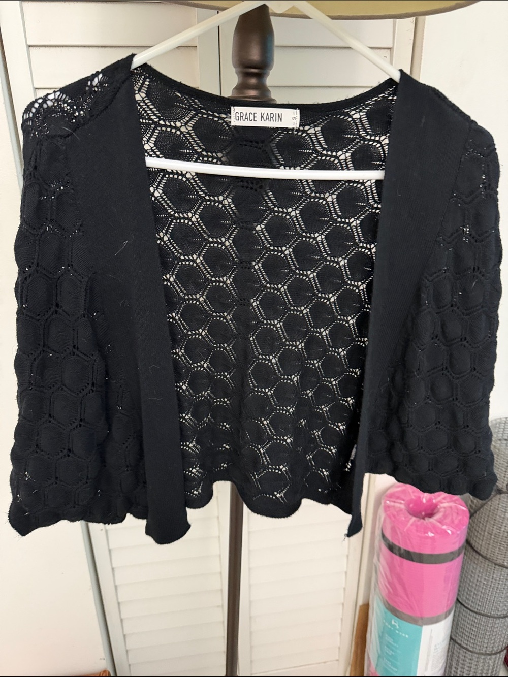 Grace Karin Black Crochet Open-Front Cardigan